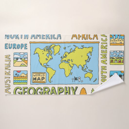 Hand getrokken  Geografie Illustratie Badhanddoek (Badhanddoek)