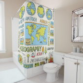 Hand getrokken  Geografie Illustratie Douchegordijn (In situ)