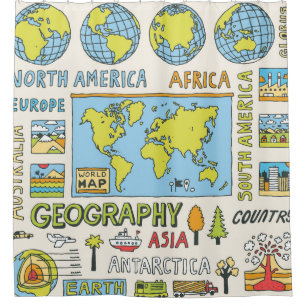 Hand getrokken Geografie Illustratie Douchegordijn