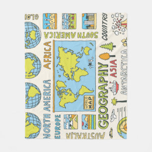 Hand getrokken Geografie Illustratie Fleece Deken