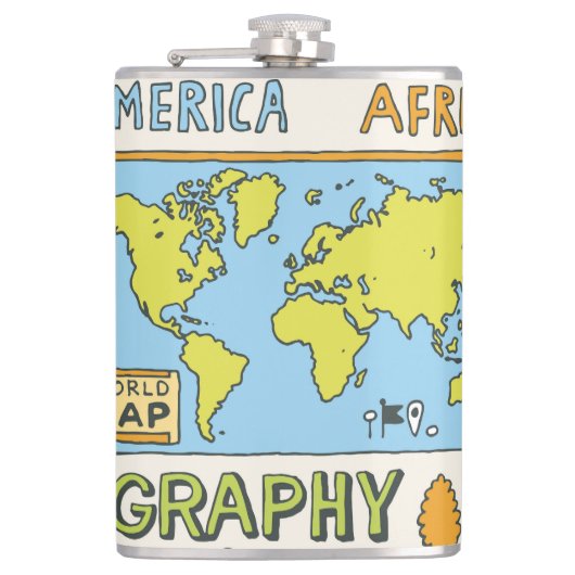 Hand getrokken Geografie Illustratie Heupfles (Voorkant)