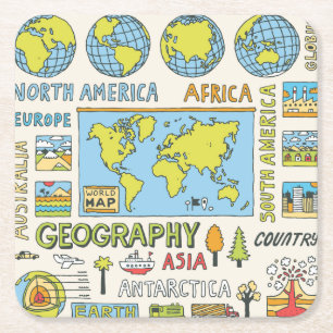 Hand getrokken Geografie Illustratie Kartonnen Onderzetters