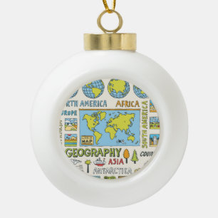 Hand getrokken Geografie Illustratie Keramische Bal Ornament