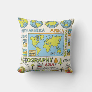 Hand getrokken Geografie Illustratie Kussen