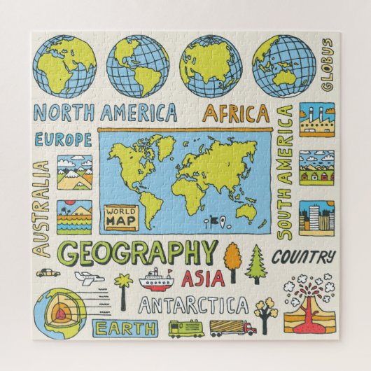 Hand getrokken Geografie Illustratie Legpuzzel (Verticaal)