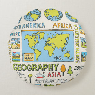 Hand getrokken  Geografie Illustratie Rond Kussen
