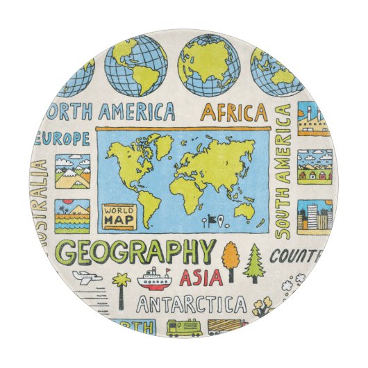 Hand getrokken Geografie Illustratie Snijplank (Voorkant)