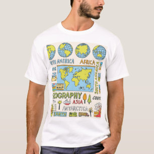 Hand getrokken Geografie Illustratie T-shirt