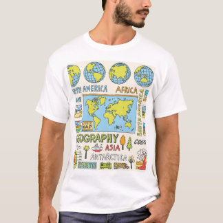 Hand getrokken  Geografie Illustratie T-shirt