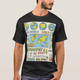 Hand getrokken Geografie Illustratie T-shirt