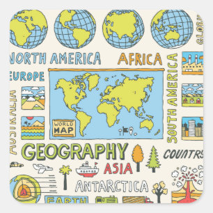 Hand getrokken Geografie Illustratie Vierkante Sticker