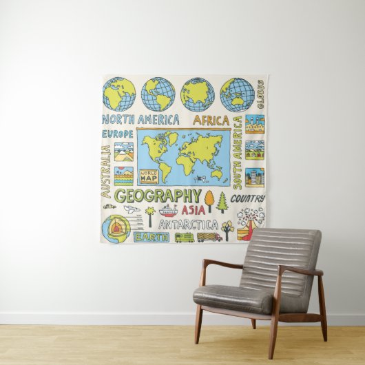 Hand getrokken  Geografie Illustratie Wandkleed (In situ)