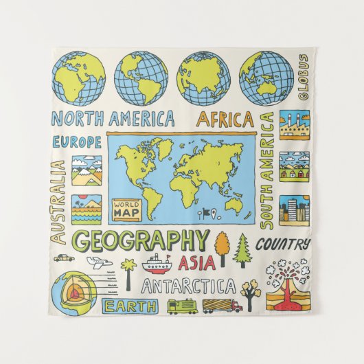 Hand getrokken  Geografie Illustratie Wandkleed (Voorkant)
