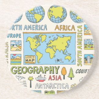 Hand getrokken  Geografie Illustratie Zandsteen Onderzetter