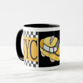 Hand getrokken geruite taxi cabine NYC Mok (Voorkant links)