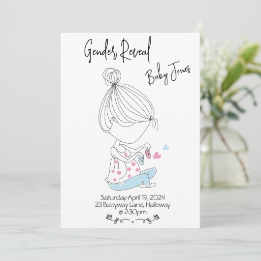 Hand getrokken Geslacht onthullen uitnodiging (Staand voorkant)