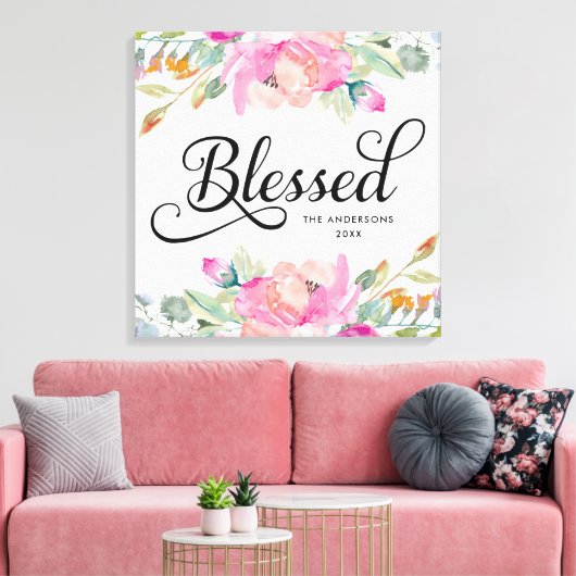 Hand getrokken Gezegend Zacht Roze Bloemen Canvas Afdruk (Insitu (Woonkamer))