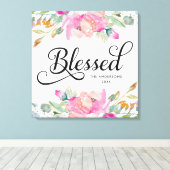 Hand getrokken Gezegend Zacht Roze Bloemen Canvas Afdruk (Insitu (Houten vloer))