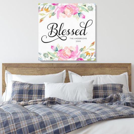 Hand getrokken Gezegend Zacht Roze Bloemen Canvas Afdruk (Insitu (Slaapkamer))