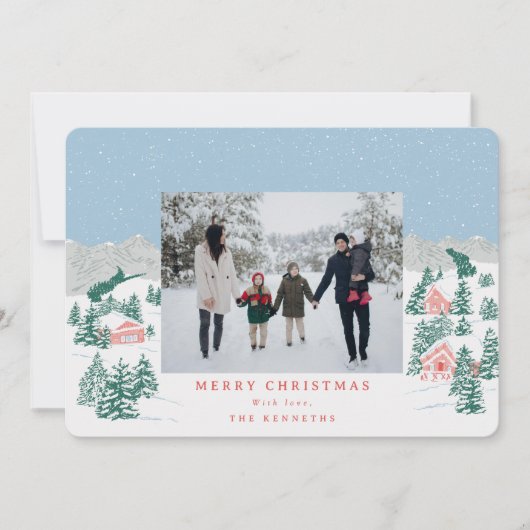 Hand getrokken Gezellig Vakantiedorp Foto Vakantie Feestdagenkaart (Voorkant)