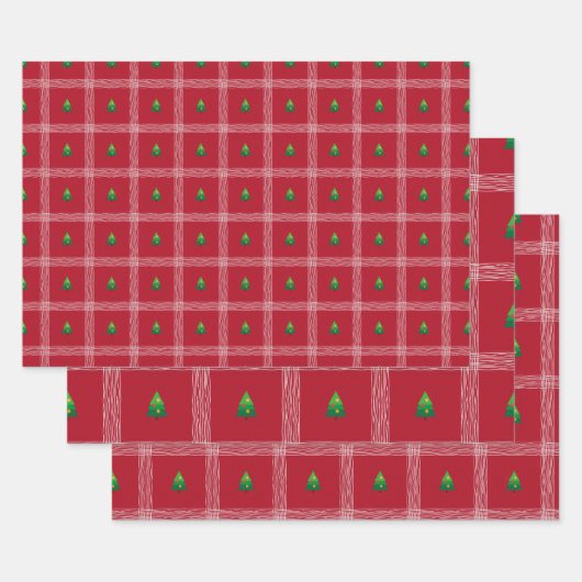 Hand getrokken gingham met kerstboom inpakpapier vel (Set)