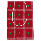 Hand getrokken gingham met kerstboom medium cadeauzakje (Voorkant)