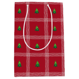 Hand getrokken gingham met kerstboom medium cadeauzakje