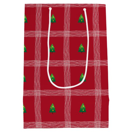 Hand getrokken gingham met kerstboom medium cadeauzakje (Achterkant)