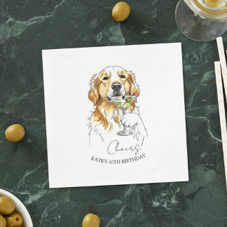 Hand getrokken Golden Retriever Dirty Martini Cock Servet