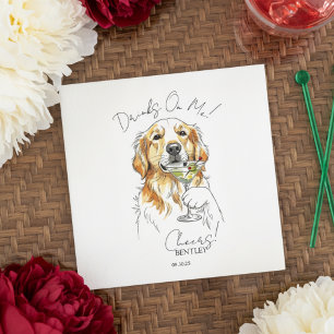 Hand getrokken Golden Retriever Martini Open Bar Servet