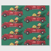 Hand getrokken Goldendoodles Rode Kerst Truck Cadeaupapier (Vlak)