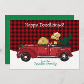 Hand getrokken Goldendoodles Rode Kerst Truck Feestdagenkaart (Voorkant / Achterkant)