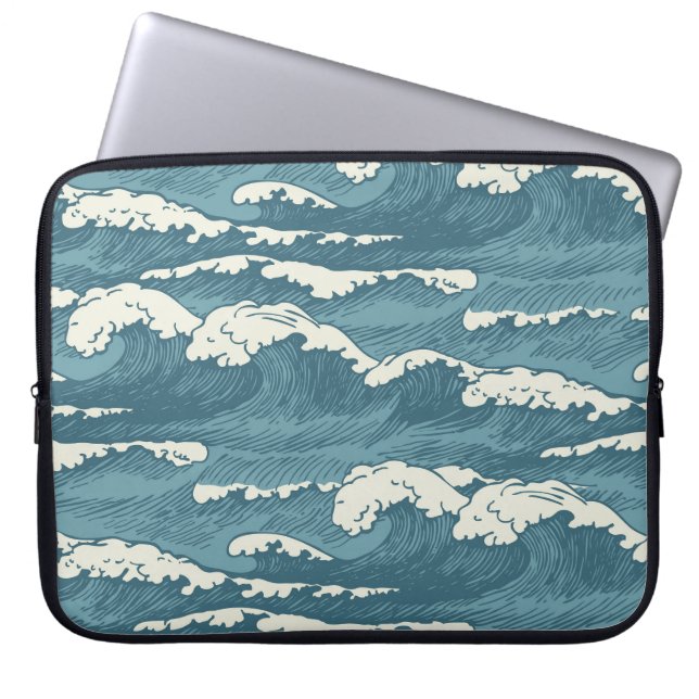 Hand-getrokken golven retro  patroon laptop sleeve (Voorkant)