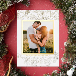 Hand getrokken Goud & Wit Bloemen Vrolijk Kerstfee Folie Feestdagenkaart