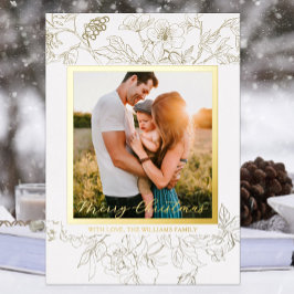 Hand getrokken Goud & Wit Bloemen Vrolijk Kerstfee Folie Feestdagenkaart