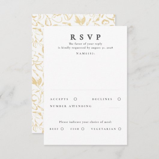 Hand-getrokken Gouden Bloemen Patroon Huwelijk RSV RSVP Kaartje (Voorkant / Achterkant)