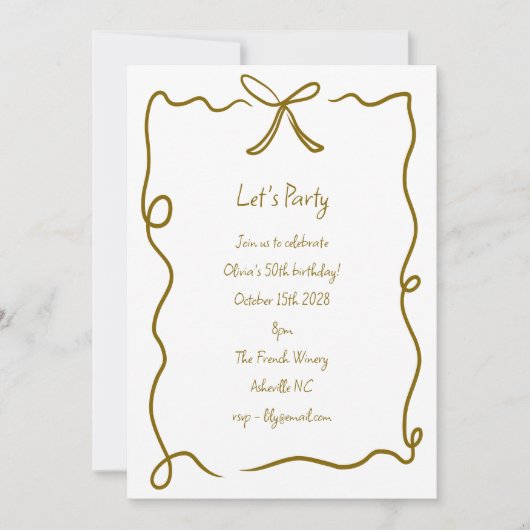 Hand getrokken gouden boog lint grens verjaardagsf kaart (Voorkant)