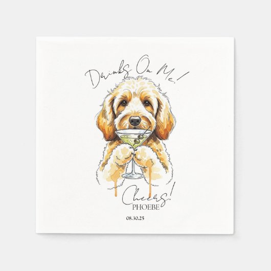 Hand getrokken gouden Doodle Martini Open Bar Cock Servet (Voorkant)