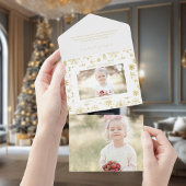 Hand Getrokken Gouden Folie Sneeuwvlok Kerstfoto All In One Uitnodiging