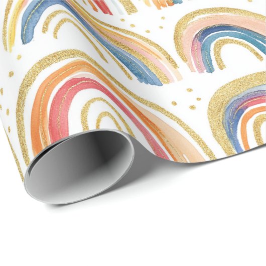 Hand getrokken gouden glitter Waterverf regenbogen Cadeaupapier (Rol Hoek)
