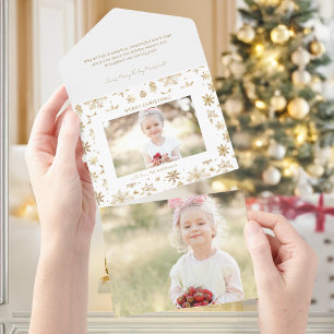 Hand getrokken Gouden Sneeuwvlok Kerstfoto All In One Uitnodiging