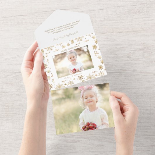 Hand getrokken Gouden Sneeuwvlok Kerstfoto All In One Uitnodiging (Afscheurbaar)