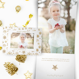 Hand getrokken Gouden Sneeuwvlok Kerstfoto Drieluik Wenskaart