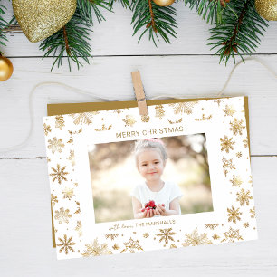 Hand getrokken Gouden Sneeuwvlok Kerstfoto Feestdagenkaart