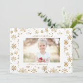 Hand getrokken Gouden Sneeuwvlok Kerstfoto Feestdagenkaart (Staand voorkant)