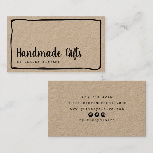 Hand getrokken grens moderne rustieke handgemaakte visitekaartje (Voorkant / Achterkant)