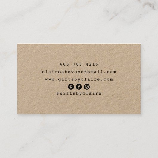 Hand getrokken grens moderne rustieke handgemaakte visitekaartje (Achterkant)