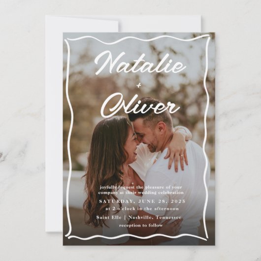 Hand getrokken grens zwart-wit bruiloft kaart (Voorkant)