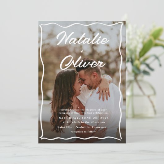 Hand getrokken grens zwart-wit bruiloft kaart (Staand voorkant)