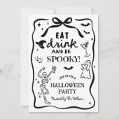 Hand getrokken grillig skelet Spooky Halloween Kaart (Voorkant)